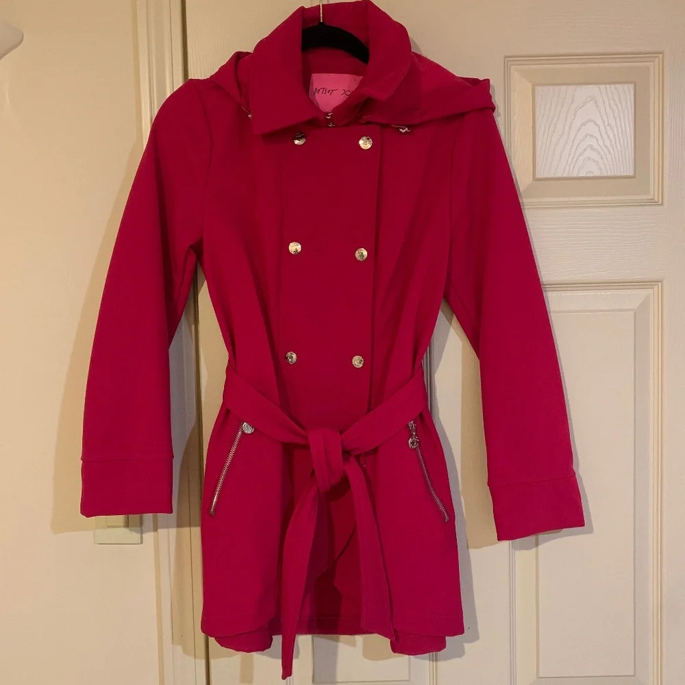 Betsy Johnson Pink Hooded Belted Jacket sz S